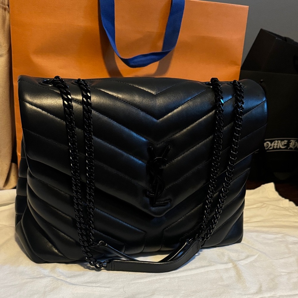 Yves Saint Laurent Black Chevron Quilted Shoulder Bag
